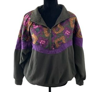 Chinawear Vintage Woman’s Half Zip Sweatshirt Medium 90s green purple yellow